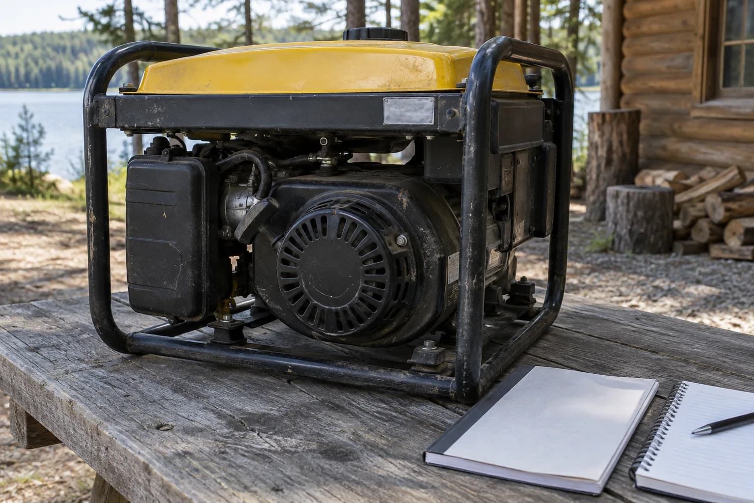 Generator engine label and owner documentation arranged for model verification.