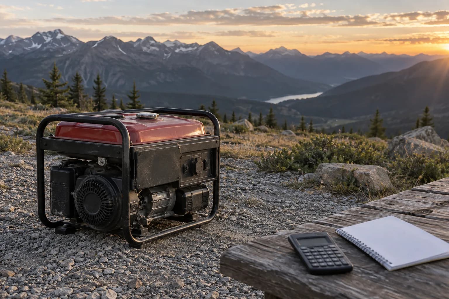 Generator and planning tools in an open mountain setting.