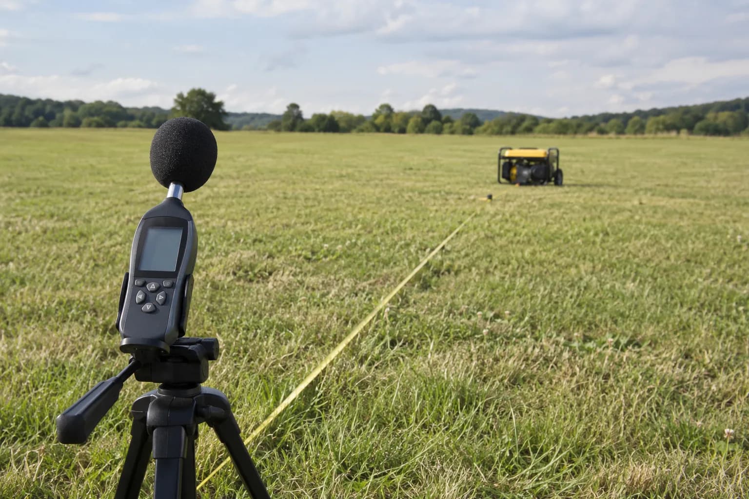 Sound-level planning equipment separated from a distant generator in an open field