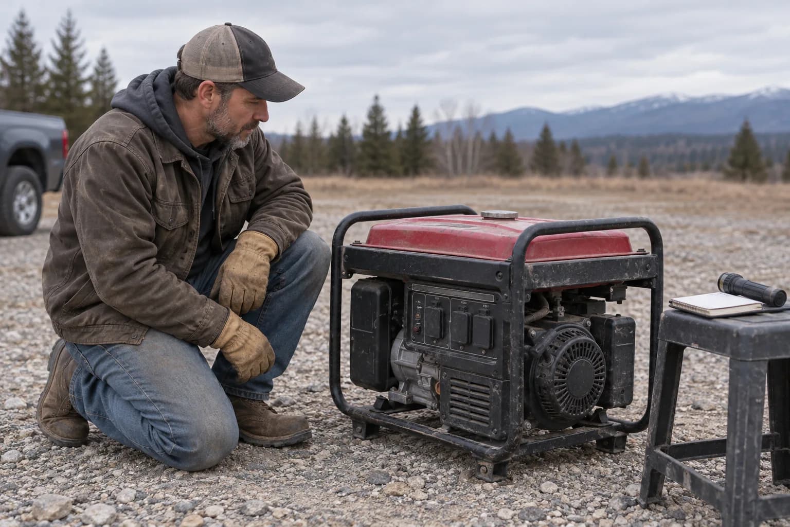 Safe observational inspection of a disconnected portable generator outdoors